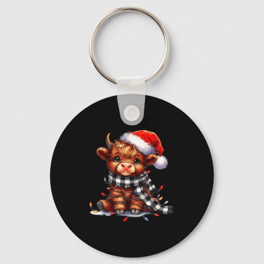 Highland Cow Christmas Santa Hat Mooey Xmas Heifer Sleutelhanger (Voorkant)