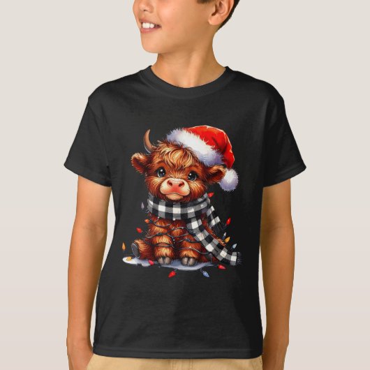 Highland Cow Christmas Santa Hat Mooey Xmas Heifer T-shirt (Voorkant)