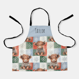 Highland Cow Christmas Snowy Personalized Kids Schort