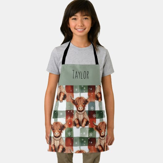 Highland Cow Christmas Snowy Personalized Kids Schort (Insitu)