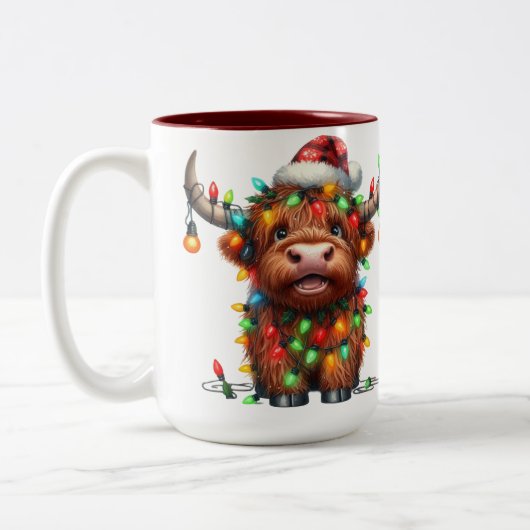 Highland Cow Christmas Tweekleurige Koffiemok (Links)