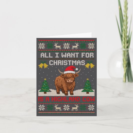 Highland Cow Christmas Ugly Sweater Style Festive  Kaart (Voorkant)
