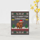 Highland Cow Christmas Ugly Sweater Style Festive  Kaart (Gele Bloem)