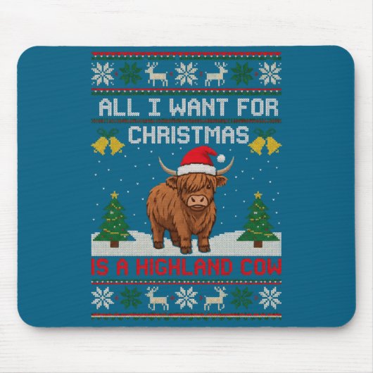 Highland Cow Christmas Ugly Sweater Style Festive  Muismat (Voorkant)
