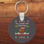 Highland Cow Christmas Ugly Sweater Style Festive Sleutelhanger (Voorkant)
