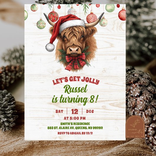 Highland cow christmas winter birthday invita kaart