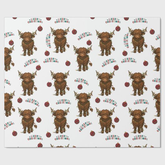 Highland Cow Christmas Wrapping Paper Cadeaupapier (Vlak)