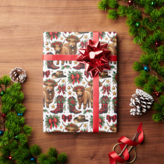 Highland Cow Christmas Wrapping Paper Cadeaupapier
