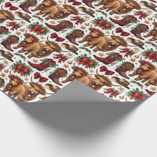 Highland Cow Christmas Wrapping Paper Cadeaupapier (Hoek)