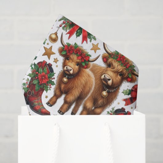 Highland Cow Christmas Wrapping Paper Tissuepapier (Cadeauzakje)