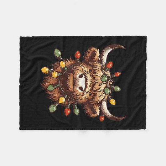 Highland Cow Christmas Xmas Santa Wooly Farm Anima Fleece Deken (Voorkant (Horizontaal))