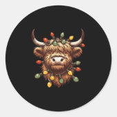 Highland Cow Christmas Xmas Santa Wooly Farm Anima Ronde Sticker (Voorkant)