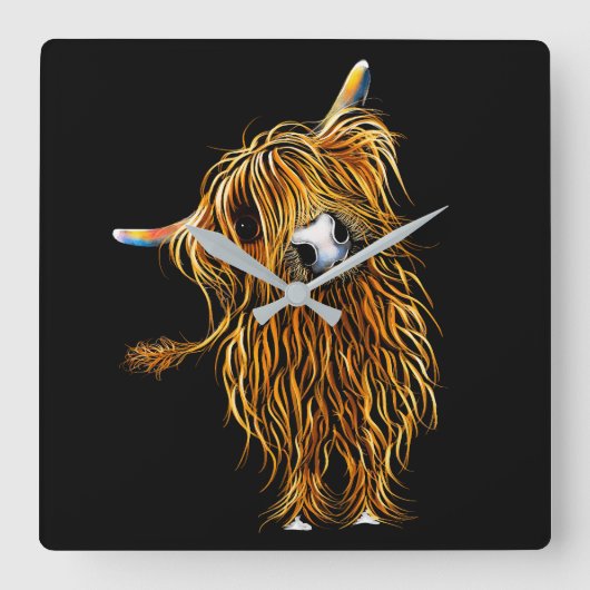 HiGHLaND CoW CLoCK "HeNRY" DOOR SHiRLeY MacARTHuR Vierkante Klok (Voorkant)