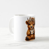 Highland Cow Coffee Wrap: Leopard Bow — Personaliz Koffiemok (Voorkant links)