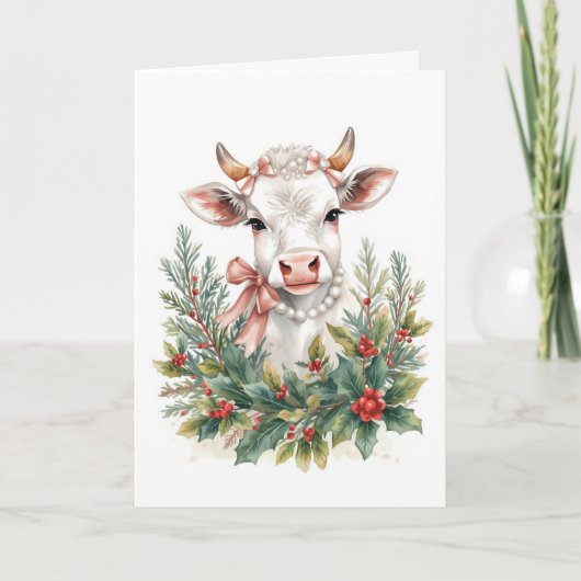 Highland Cow Coquette Christmas  Feestdagen Kaart (Voorkant)