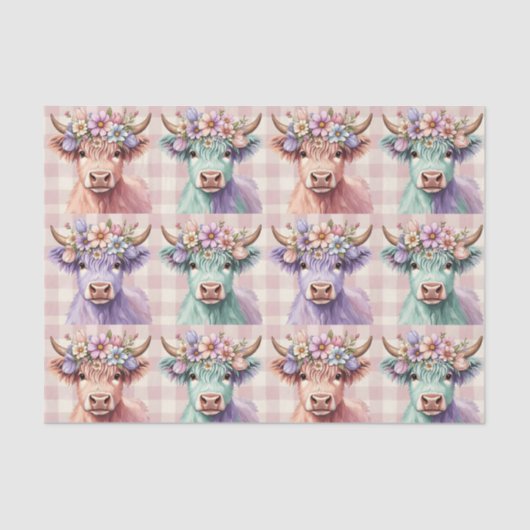 Highland Cow Easter Flowers in Pastel Tissuepapier (Voorkant)