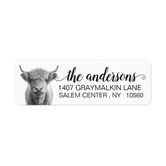 Highland Cow Farm Calligrafie Naam  Etiket (Voorkant)