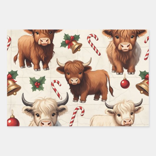 Highland Cow Festive Santa Christmas Inpakpapier Vel (Voorkant 2)
