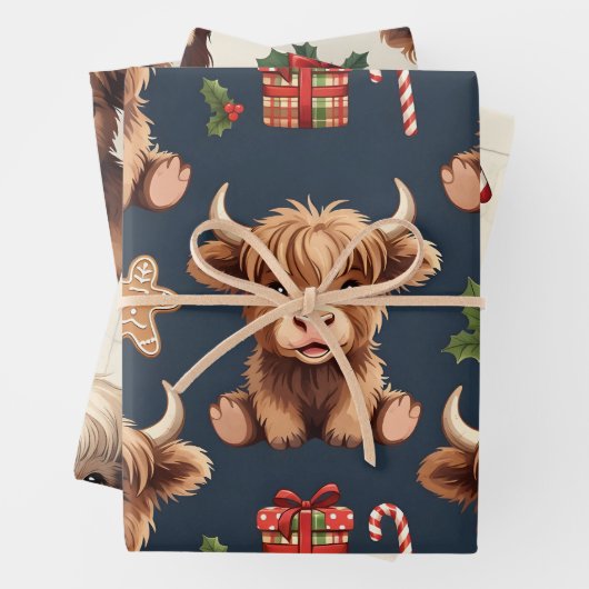 Highland Cow Festive Santa Christmas Inpakpapier Vel (In situ)