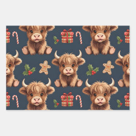 Highland Cow Festive Santa Christmas Inpakpapier Vel