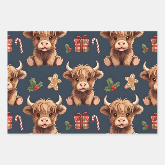 Highland Cow Festive Santa Christmas Inpakpapier Vel (Voorkant)