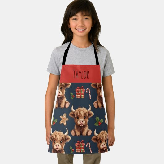 Highland Cow Festive Santa Christmas Kids Schort (Insitu)