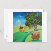 HIGHLAND COW FOLK ART BRIEFKAART (Voorkant / Achterkant)
