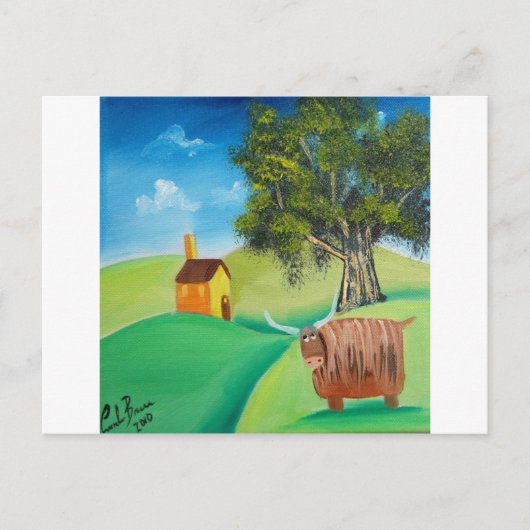 HIGHLAND COW FOLK ART BRIEFKAART (Voorkant)