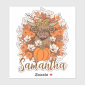 Highland Cow Halloween Autumn Personalized Sticker (Vel)