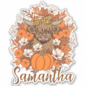 Highland Cow Halloween Autumn Personalized Sticker (Voorkant)