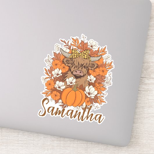 Highland Cow Halloween Autumn Personalized Sticker (Detail)