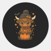 Highland Cow Halloween Cute Pumpkin Ronde Sticker (Voorkant)