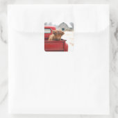 Highland Cow In a Red Retro Pickup Truck Vierkante Sticker (Tas)