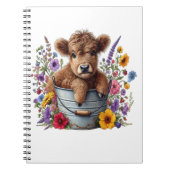 Highland Cow in Flower Bucket Png, Cute Notitieboek (Voorkant)
