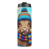 Highland Cow in Rainbow Knits" Thermosbeker (Voorkant)