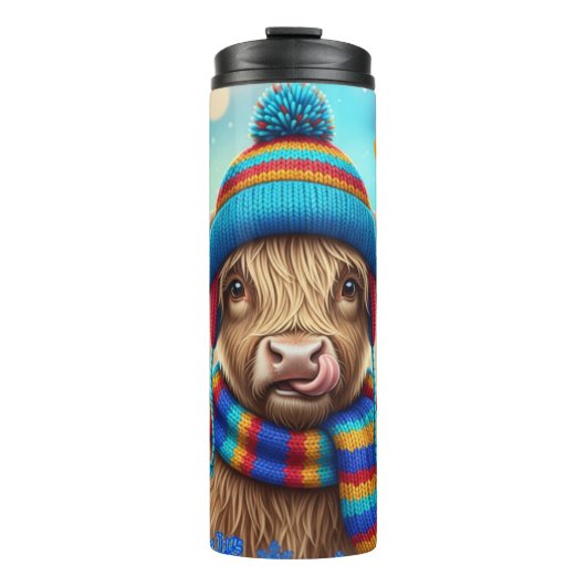 Highland Cow in Rainbow Knits" Thermosbeker (Voorkant)