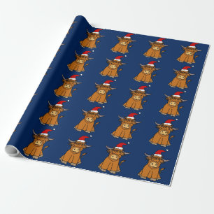 Highland Cow in Santa hat Christmas Cadeaupapier