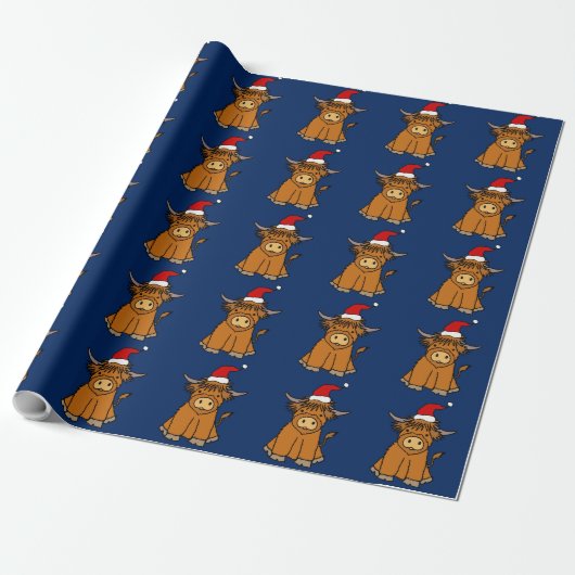 Highland Cow in Santa hat Christmas Cadeaupapier (Uitgerold)