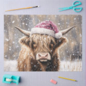 Highland Cow in Snow with Santa Hat Tissuepapier (Craft)
