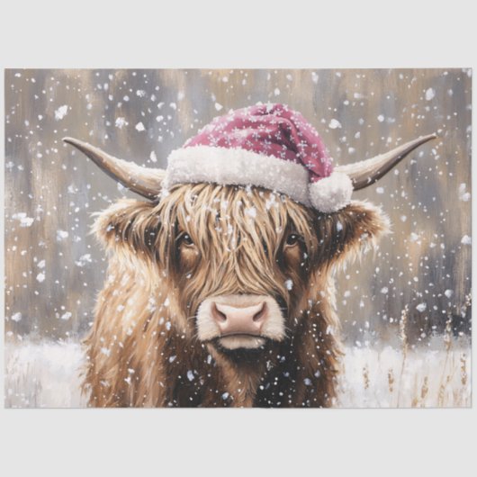 Highland Cow in Snow with Santa Hat Tissuepapier (Voorkant)