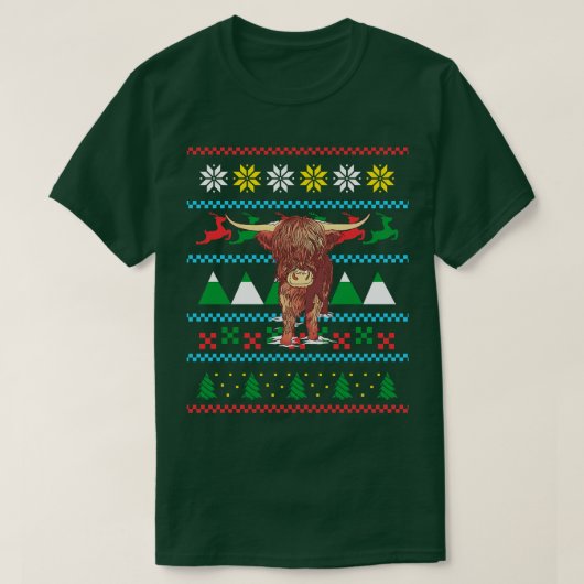 Highland Cow Lelijk Kerst 2 T-shirt (Design voorkant)