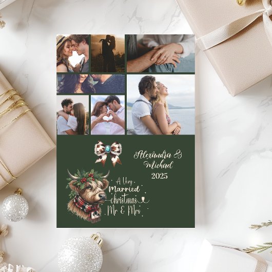 Highland Cow Merry Christmas Mrs and Mr 7 Photo  Feestdagenkaart