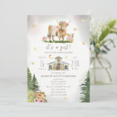 Highland Cow Moon Stars Floral Farm Baby Shower Kaart (Staand voorkant)