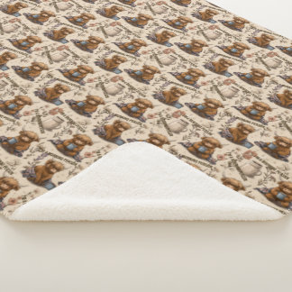 Highland Cow Morning Coffee Cozy Farmhouse Pattern Sherpa Deken