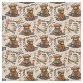 Highland Cow Morning Coffee Cozy Farmhouse Pattern Stof
