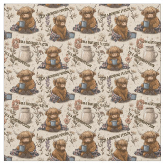 Highland Cow Morning Coffee Cozy Farmhouse Pattern Stof