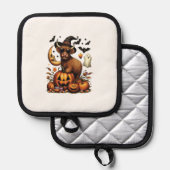 Highland Cow on Pumpkin Halloween Pannenlap (Voorkant / Achterkant)