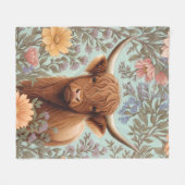 Highland Cow Pastel William Morris Inspired Floral Fleece Deken (Voorkant (Horizontaal))