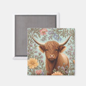 Highland Cow Pastel William Morris Inspired Floral Magneet (Voorkant / Achterkant)