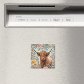 Highland Cow Pastel William Morris Inspired Floral Magneet (Insitu (Vaatwasser))